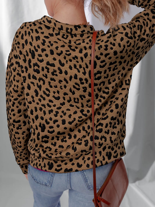 Leopard Print Quarter Zip Sweatshirt