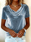 Velvet Cowl Neck Short Sleeve Top