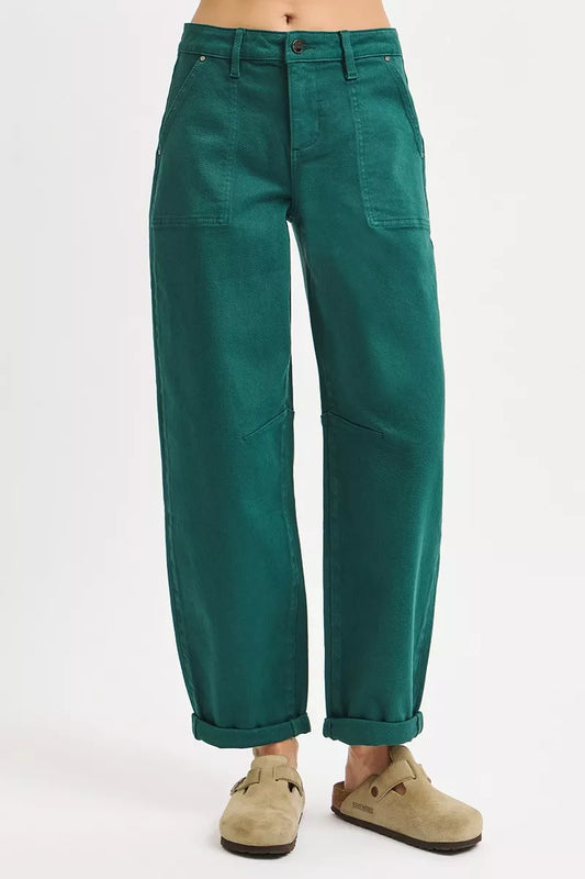 RISEN High Rise Ankle Cuffed Barrel Pants