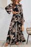 Printed Round Neck Long Sleeve Top and Pants Set