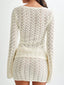 Button Up Crochet Cardigan and Skirt Sweater Set