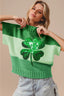 BiBi Sequin Clover Embroidery Color Block Sweater