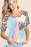 BiBi Tie Dye Knit Top with Leopard Raglan Sleeves