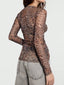 Sheer Leopard Print Long Sleeve Blouse