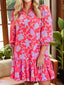 Floral Print Ruffle Hem Shirt Dress