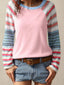 Color Block Round Neck Exposed Seam Patchwork Striped Long Sleeve Top
