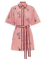 Printed Tie Waist Half Sleeve Shirt Dress