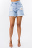 American Bazi High Waist Distressed Raw Hem Denim Shorts