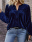 Velvet Notched Long Sleeve Blouse