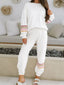 Striped Trim Round Neck Top and Pants Set