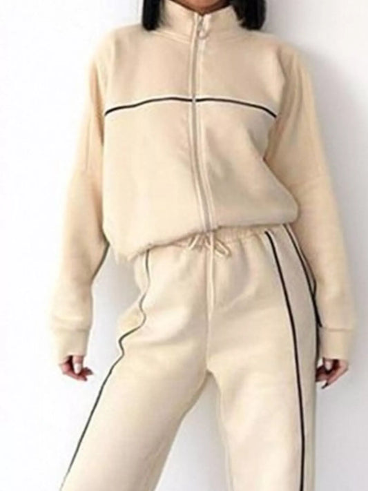 Full Size Zip Up Long Sleeve Top and Pants Set Plus Size