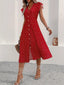 Button-Front Midi Dress with Ruffle Sleeves