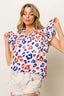 BiBi Leopard Notched Ruffled Cap Sleeve Blouse