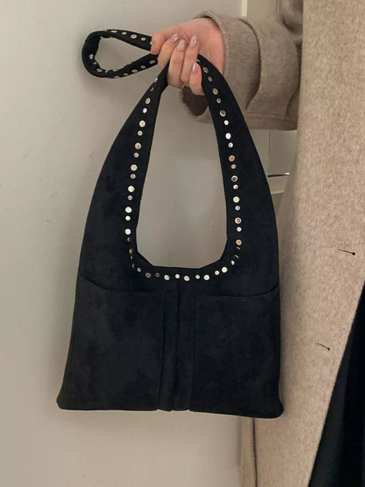 Studded Suede Shoulder Bag
