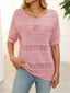 Openwork Round Neck Half Sleeve Knit Top