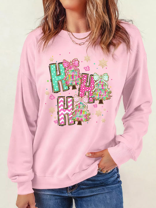 HO HO HO Christmas Tree Graphic Pullover Sweatshirt