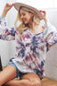 BiBi Tie-Dye V-Neck Long Sleeve Waffle Top