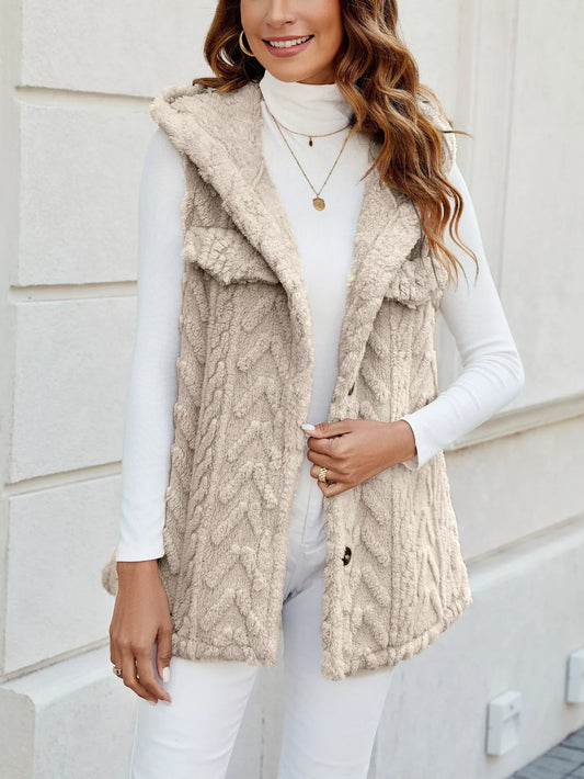 Button-Front Hooded Vest Coat