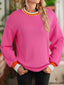 Contrast Crew Neck Pearled Decor Drop Shoulder Knit Sweater
