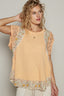 POL Floral Frayed Hem Crochet Cap Sleeve Top