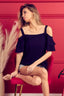BiBi Rib Knit Ruffled Sleeve Off Shoulder Top with Strap