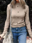 Floral Embroidered Detail Ribbed Long Sleeve Top