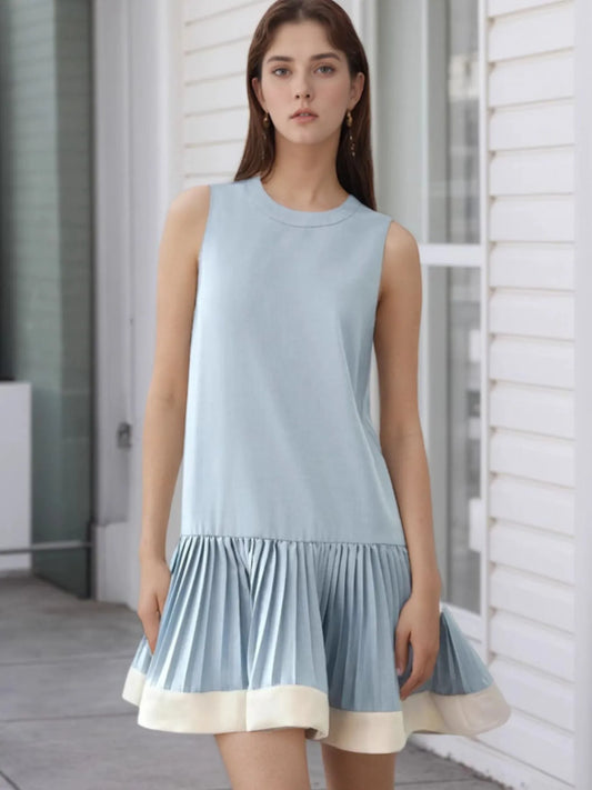 Sleeveless Pleated Hem Dress