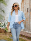 Eyelet Open Front Three-Quarter Sleeve Top