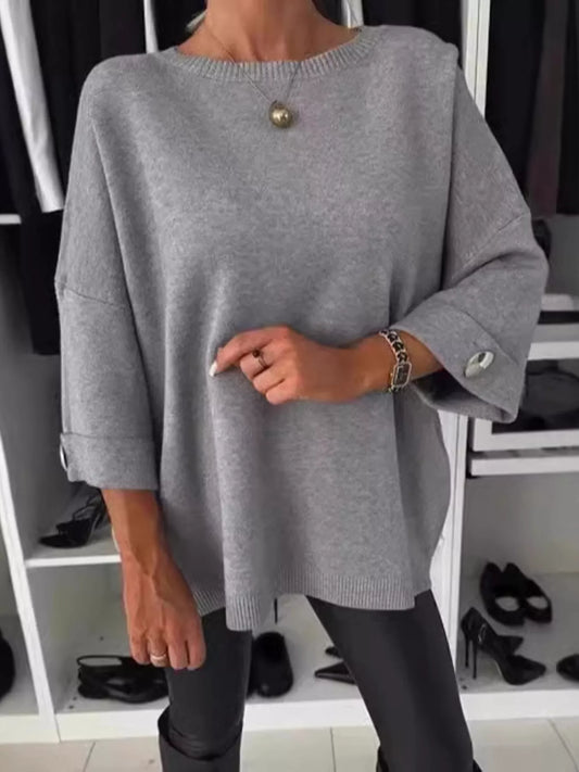 Full Size Round Neck Drop Shoulder Top with Ribbed Trim Plus Size