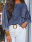 3/4 Sleeve Ruffled Patched Pocket Denim Blouse