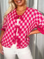 Checkered Tie-Front Knit Cardigan