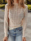 Sheer Plaid Mesh Lettuce Trim Slim Fit Long Sleeve Top