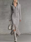 Hooded Ribbed Knit Lace Hem Midi Dress