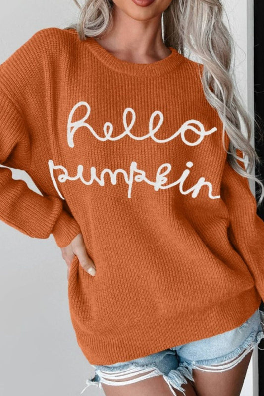 Letter Graphic Round Neck Long Sleeve Sweater