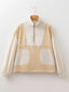 Quarter Zip Striped Patchwork Drop Shoulder Loose Long Sleeve Top