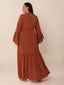 Plus Size Ruffled Notched Long Sleeve Midi Dress