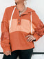 Waffle Knit Color Block Striped Drawstring Hoodie
