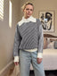 Striped Knit Sweater with Contrast Collar