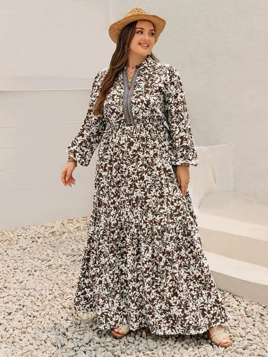 Plus Size Floral Print Long Sleeve Maxi Dress