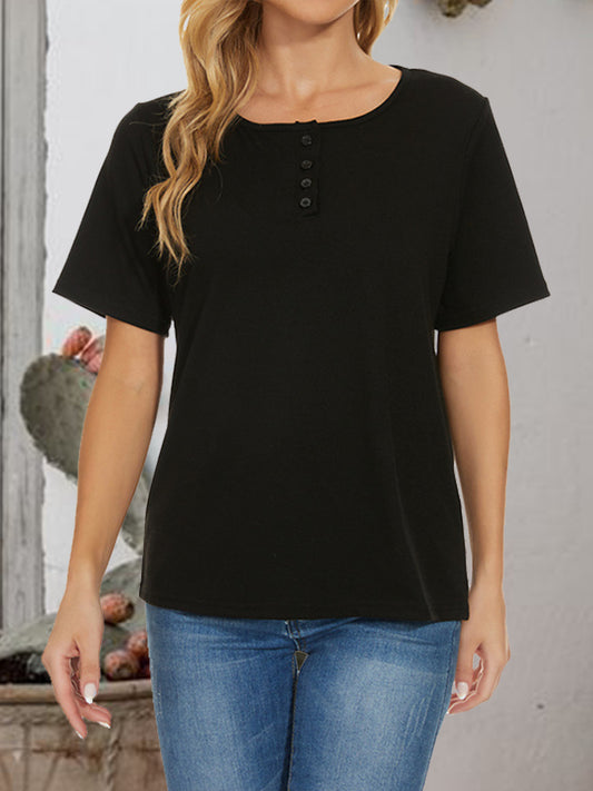 Cutout Round Neck Short Sleeve T-Shirt