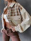 Snap Down Color Block Plaid Jacket