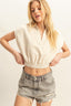 HYFVE Striped Elastic Hem Johnny Collar Cap Sleeve Blouse