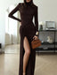 Turtleneck Long Sleeve Slit Maxi Dress