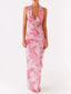 Ruffled Floral Print Halter Neck Cami Dress