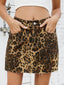Raw Hem Leopard Denim Skirt