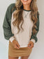 Waffle Color Block Raglan Sleeve Top