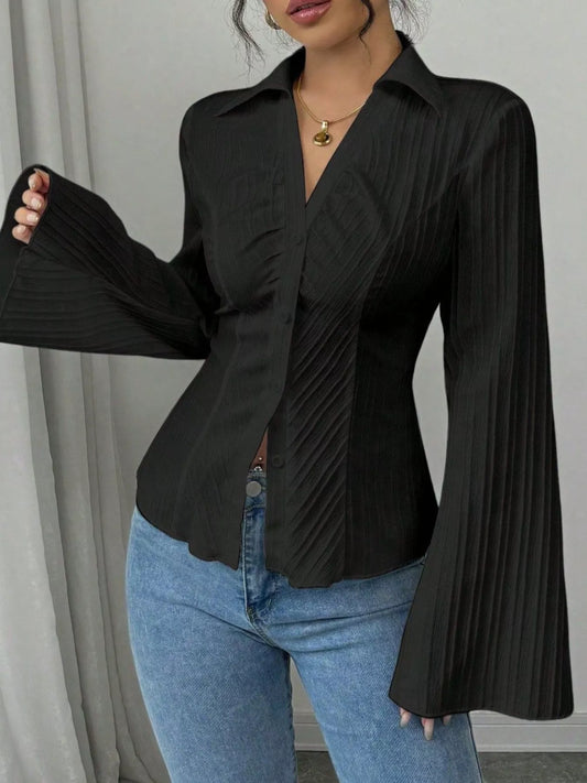 Flare Sleeve Button Up Shirt