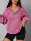 Zip Collar Long Sleeve Denim Top