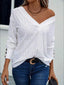 Eyelet V-Neck Long Sleeve T-Shirt