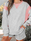 Color Block Long Sleeve Sweatshirt and Shorts Set